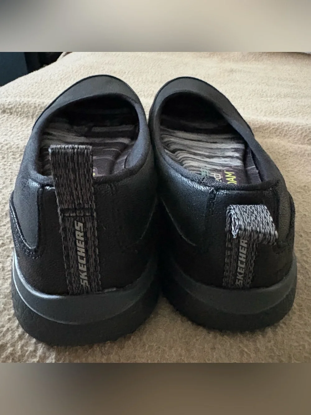 Skechers memory foam faux leather black slip on flats